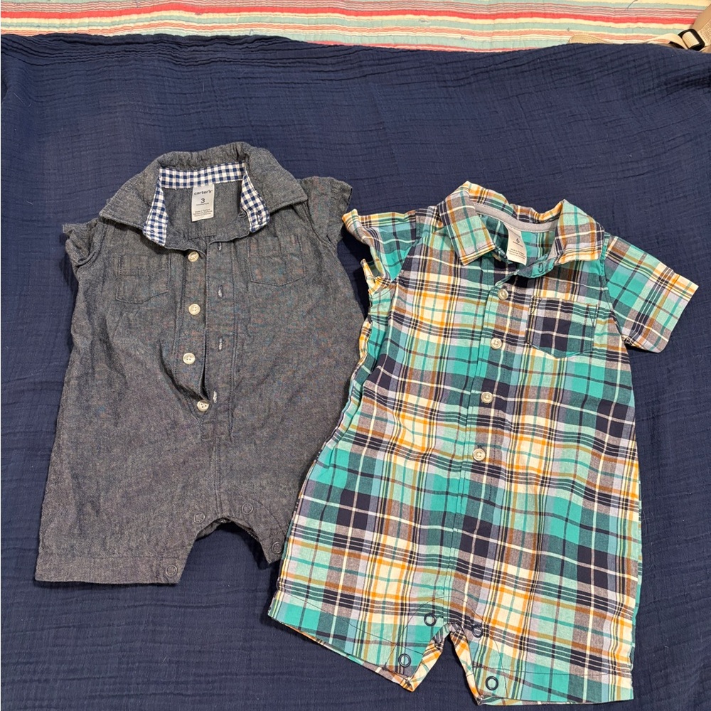 Carter's Blue Chambray and Plaid Baby bodysuits